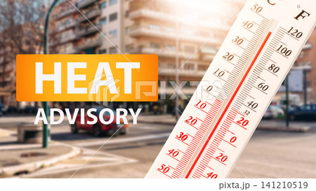 Heat advisory shows high temperature in urban area during hot summer day Heat advisory shows high temperature in urban area during hot summer day 141210519