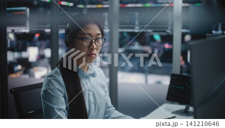 Expert Analyst Scrutinizing Global Economic Trends in Futuristic Digital Office Expert Analyst Scrutinizing Global Economic Trends in Futuristic Digital Office 141210646