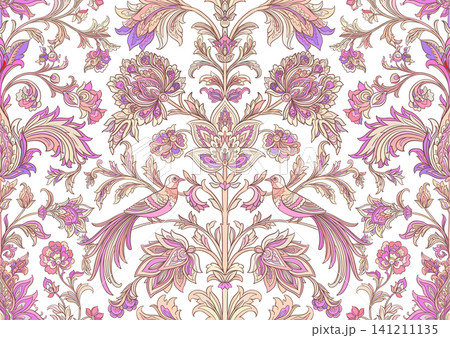 Vintage damask seamless pattern with two birds Vintage damask seamless pattern with two birds 141211135