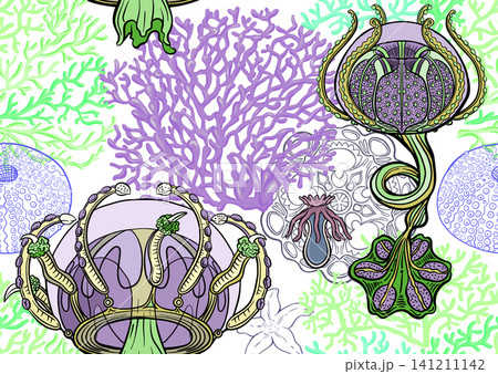 Colorful seamless marine pattern with corals Colorful seamless marine pattern with corals 141211142