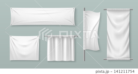 White fabric banner mockup with realistic texture White fabric banner mockup with realistic texture 141211754