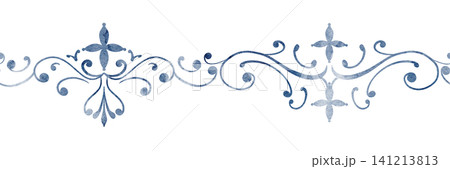 Border watercolor illustration of blue ornamental tile strip on isolated background. Vintage decorative element for frames, cards, labels, stationery and Mediterranean seamless pattern design. Border watercolor illustration of blue ornamental tile strip on isolated background. Vintage decorative element for frames, cards, labels, stationery and Mediterranean seamless pattern design. 141213813
