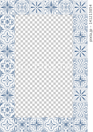 Watercolor ceramic Tile Frame with ornamental pattern. Illustration of square template with copy space for backgrounds, invitations, packaging, textile and interior design. Art of card for kitchen. Watercolor ceramic Tile Frame with ornamental pattern. Illustration of square template with copy space for backgrounds, invitations, packaging, textile and interior design. Art of card for kitchen. 141213854