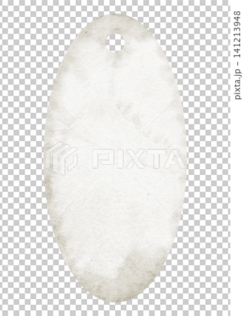 Tag watercolor illustration of oval vintage paper label with hole and aged texture, blank tag shape. Stationery element on isolated background for packaging design, branding, scrapbooking and template 141213948