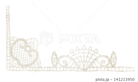 Lace watercolor illustration of vintage decorative border with textile detail. Trim element on isolated background for invitations, greeting cards, sewing design, scrapbooking and templates. Lace watercolor illustration of vintage decorative border with textile detail. Trim element on isolated background for invitations, greeting cards, sewing design, scrapbooking and templates. 141213950