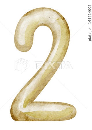 Number Two watercolor illustration in golden tones. Hand painted Digit isolated on background. Suitable for childish birthday, anniversary and celebration typography design. Number Two watercolor illustration in golden tones. Hand painted Digit isolated on background. Suitable for childish birthday, anniversary and celebration typography design. 141214005