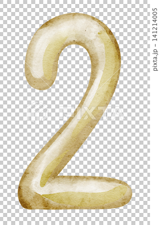 Number Two watercolor illustration in golden tones. Hand painted Digit isolated on background. Suitable for childish birthday, anniversary and celebration typography design. Number Two watercolor illustration in golden tones. Hand painted Digit isolated on background. Suitable for childish birthday, anniversary and celebration typography design. 141214005