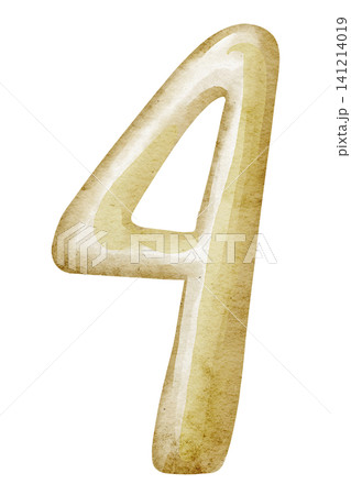 Number Four watercolor illustration in golden tones. Hand painted Digit isolated on background. Suitable for childish birthday, anniversary and celebration typography design. Number Four watercolor illustration in golden tones. Hand painted Digit isolated on background. Suitable for childish birthday, anniversary and celebration typography design. 141214019