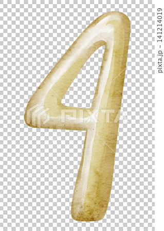 Number Four watercolor illustration in golden tones. Hand painted Digit isolated on background. Suitable for childish birthday, anniversary and celebration typography design. Number Four watercolor illustration in golden tones. Hand painted Digit isolated on background. Suitable for childish birthday, anniversary and celebration typography design. 141214019