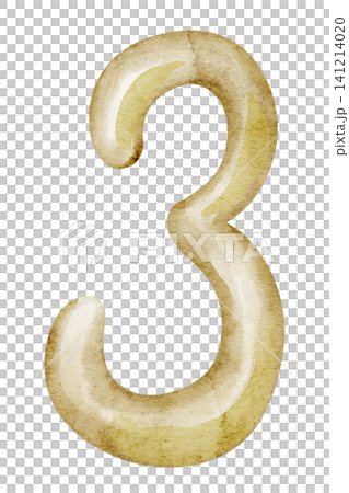 Number Three watercolor illustration in golden tones. Hand painted Digit isolated on background. Suitable for childish birthday, anniversary and celebration typography design. Number Three watercolor illustration in golden tones. Hand painted Digit isolated on background. Suitable for childish birthday, anniversary and celebration typography design. 141214020