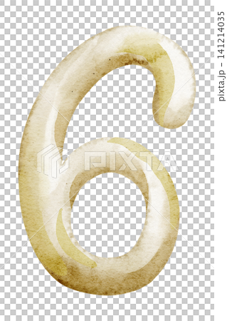 Number Six watercolor illustration in golden tones. Hand painted Digit isolated on background. Suitable for childish birthday, anniversary and celebration typography design. Number Six watercolor illustration in golden tones. Hand painted Digit isolated on background. Suitable for childish birthday, anniversary and celebration typography design. 141214035