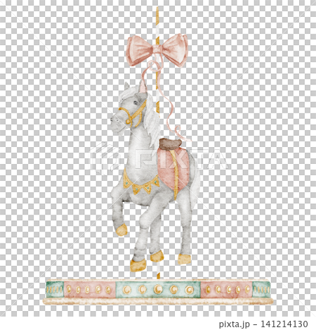 Carousel horse watercolor illustration in pastel colors. Art of vintage amusement park element in cute children style for nursery posters, baby invitations and greeting cards, prints, party designs Carousel horse watercolor illustration in pastel colors. Art of vintage amusement park element in cute children style for nursery posters, baby invitations and greeting cards, prints, party designs 141214130