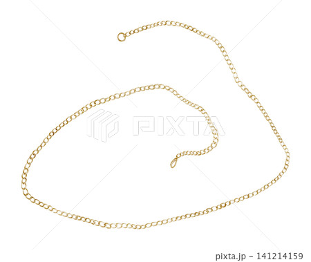 Chain watercolor illustration of gold metal links with flexible form and loop detail. Jewelry element on isolated background for fashion design, branding, accessories, packaging and compositions. Chain watercolor illustration of gold metal links with flexible form and loop detail. Jewelry element on isolated background for fashion design, branding, accessories, packaging and compositions. 141214159