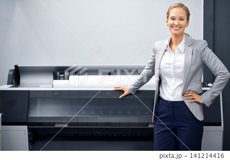 Business woman, printing machine and portrait with paper in factory, warehouse and manufacturing materials with tech. Publisher, equipment and company in creative industry for entrepreneur services Business woman, printing machine and portrait with paper in factory, warehouse and manufacturing materials with tech. Publisher, equipment and company in creative industry for entrepreneur services 141214416