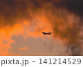 夕焼空に離陸する飛行機 141214529