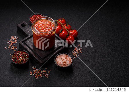 Red tomato Bolognese sauce with spices, salt, pepper, and herbs. A red sauce Red tomato Bolognese sauce with spices, salt, pepper, and herbs. A red sauce 141214846