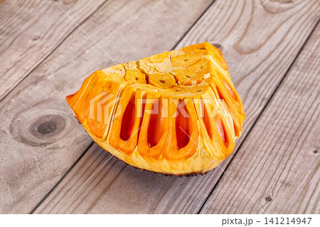 Sliced jackfruit on rustic wooden surface 141214947