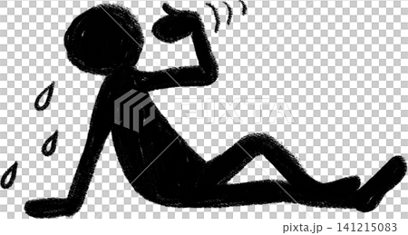 手描きペイントの人物シルエットピクトグラム 暑がる人 座りながら顔を手であおぐポーズ 全身 手描きペイントの人物シルエットピクトグラム 暑がる人 座りながら顔を手であおぐポーズ 全身 141215083