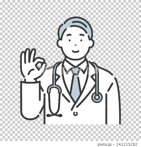 A middle-aged male doctor gives an OK sign. A middle-aged male doctor gives an OK sign. 141215282