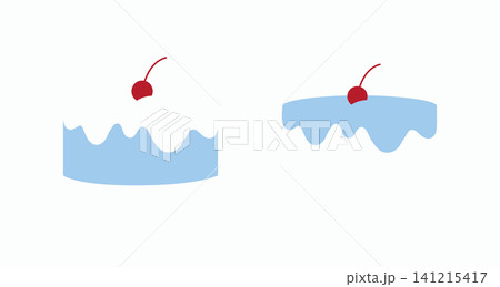 Cake and frosting drawing in minimalist art style with blue on light background 141215417