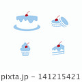 Bakery sweet food cake macaron cupcake drawing in minimalist style with blue on light background 141215421