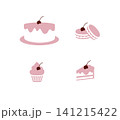 Bakery sweet food cake macaron cupcake drawing in minimalist style with pink on light background 141215422