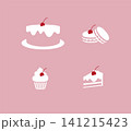 Bakery sweet food cake macaron cupcake drawing in minimalist style with white on pink background 141215423