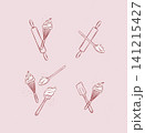 Bakery utensils illustration labels whisk, silicone spatula, pastry spoon, rolling pin drawing in graphic style on pink background 141215427
