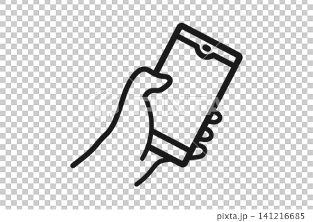 Simple line drawing icons of hands operating a smartphone. Simple line drawing icons of hands operating a smartphone. 141216685