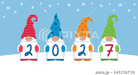 christmas and new year greeting card 2027 cute christmas dwarf vector illustration christmas and new year greeting card 2027 cute christmas dwarf vector illustration 141216719