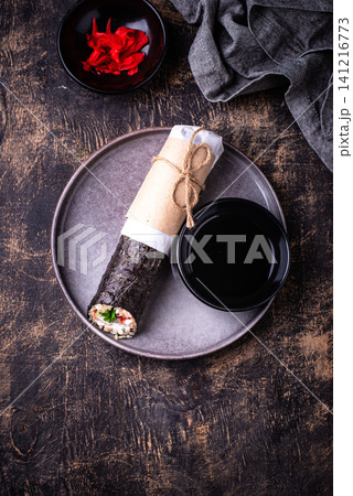 Trendy viral sushi burrito or shawarma 141216773