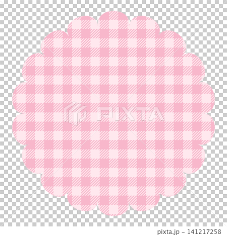 Flower-shaped gingham check coaster-style frame (pastel pink) transparent PNG material 141217258