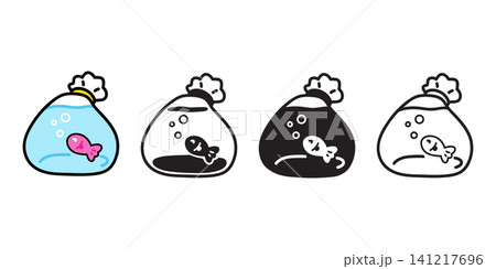 fish icon doodle goldfish cartoon character swim plastic bag vector logo colorful tuna salmon ocean sea symbol clip art illustration design 141217696