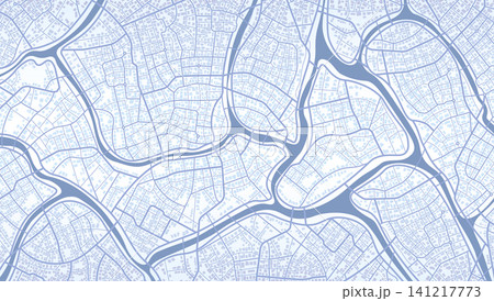 Detailed light blue city map with river and street network. Vector illustration. 141217773