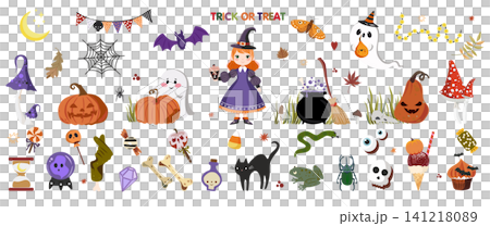 Halloween Vector Collection with Witch, Cauldron, Ghost, Pumpkins, Candy and Cute Holiday Elements Halloween Vector Collection with Witch, Cauldron, Ghost, Pumpkins, Candy and Cute Holiday Elements 141218089