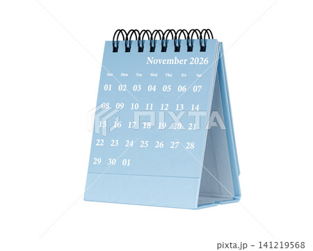 Desktop calendar for November 2026 in blue colour. Mini planner for business and finance, spiral view on isolated white background Desktop calendar for November 2026 in blue colour. Mini planner for business and finance, spiral view on isolated white background 141219568