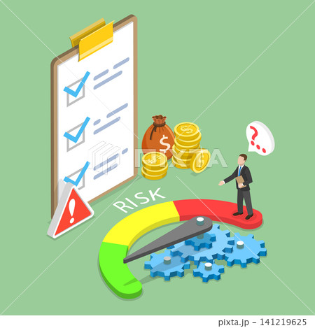 3D Isometric Flat Vector Illustration of Risk Investment Management, Analyst with Checklist and Caution Signs Solving Business Problems 3D Isometric Flat Vector Illustration of Risk Investment Management, Analyst with Checklist and Caution Signs Solving Business Problems 141219625