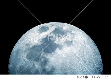 Moon dominates dark sky, detailed craters visible. Surface shows gray and blue tones. Elements of this image furnished by NASA Moon dominates dark sky, detailed craters visible. Surface shows gray and blue tones. Elements of this image furnished by NASA 141220057