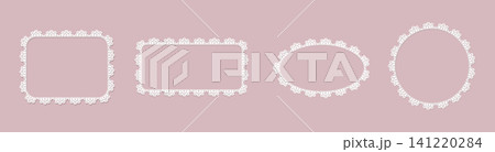 Vintage lace frame with delicate floral border and ornate doily pattern, perfect for romantic wedding invitations, valentine cards, or decorative design projects Vintage lace frame with delicate floral border and ornate doily pattern, perfect for romantic wedding invitations, valentine cards, or decorative design projects 141220284