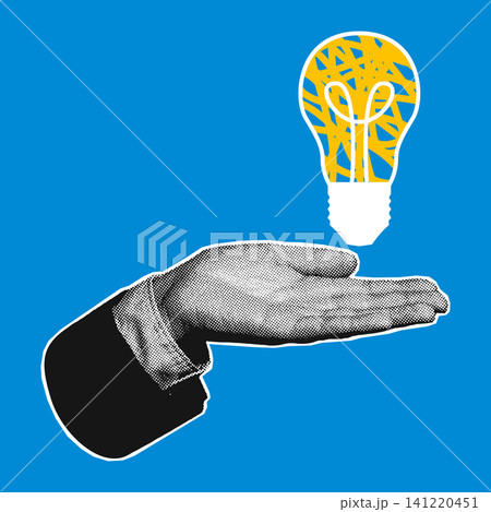 Halftone Business Hand Holding Light Bulb Idea Illustration 141220451