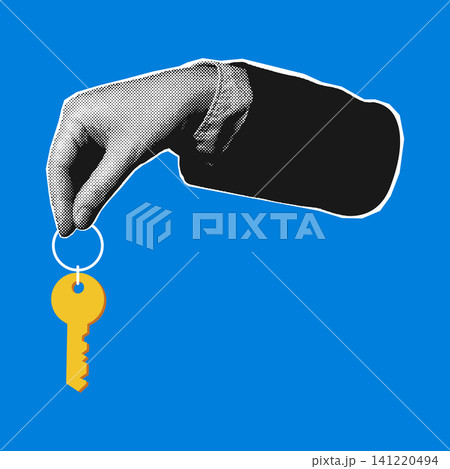 halftone business hand holding key ring 141220494