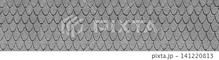 Wide panoramic banner of grey stucco wall with repeating scallop pattern Wide panoramic banner of grey stucco wall with repeating scallop pattern 141220813