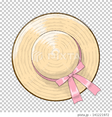 A simple illustration of a straw hat (pink), viewed from directly above. A simple illustration of a straw hat (pink), viewed from directly above. 141221972