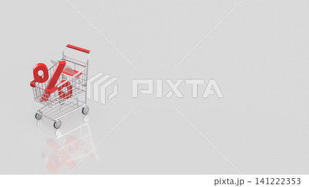 Discount Sale Concept With Shopping Cart And Percent Symbol 3d render. 141222353