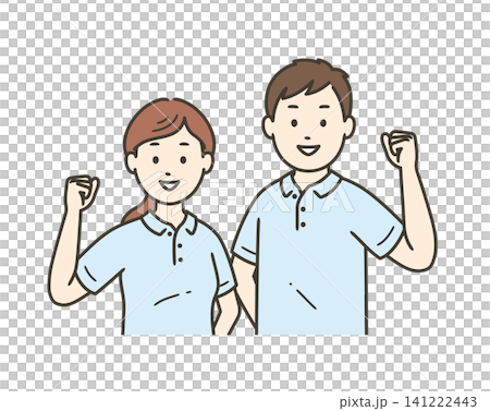 Upper body illustration of male and female caregivers doing a fist pump Upper body illustration of male and female caregivers doing a fist pump 141222443