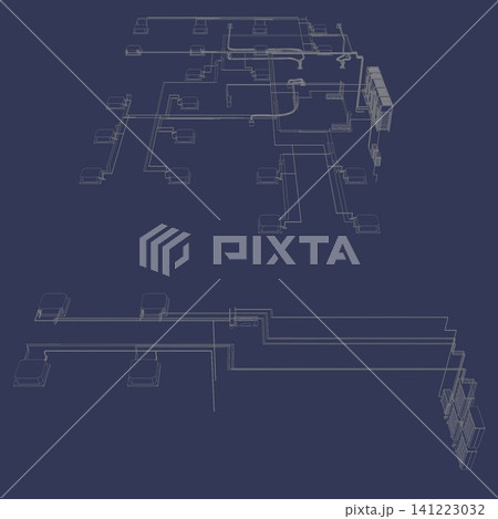 3D illustration of building, construction, and piping 141223032