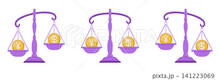 天秤を使って円とドルを比較するイラスト素材 天秤を使って円とドルを比較するイラスト素材 141223069