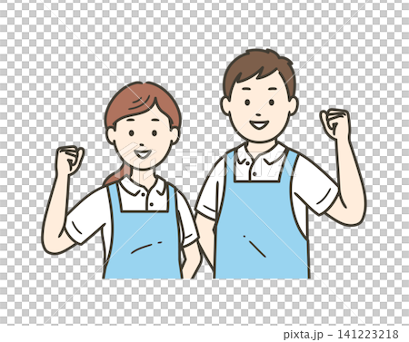 Upper body illustration of male and female caregivers doing a fist pump Upper body illustration of male and female caregivers doing a fist pump 141223218