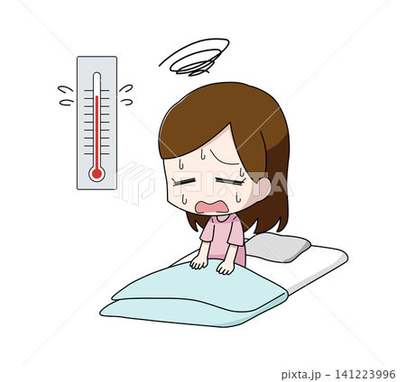 暑さで眠れない女性のイラスト 暑さで眠れない女性のイラスト 141223996