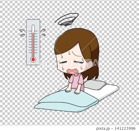 暑さで眠れない女性のイラスト 暑さで眠れない女性のイラスト 141223996